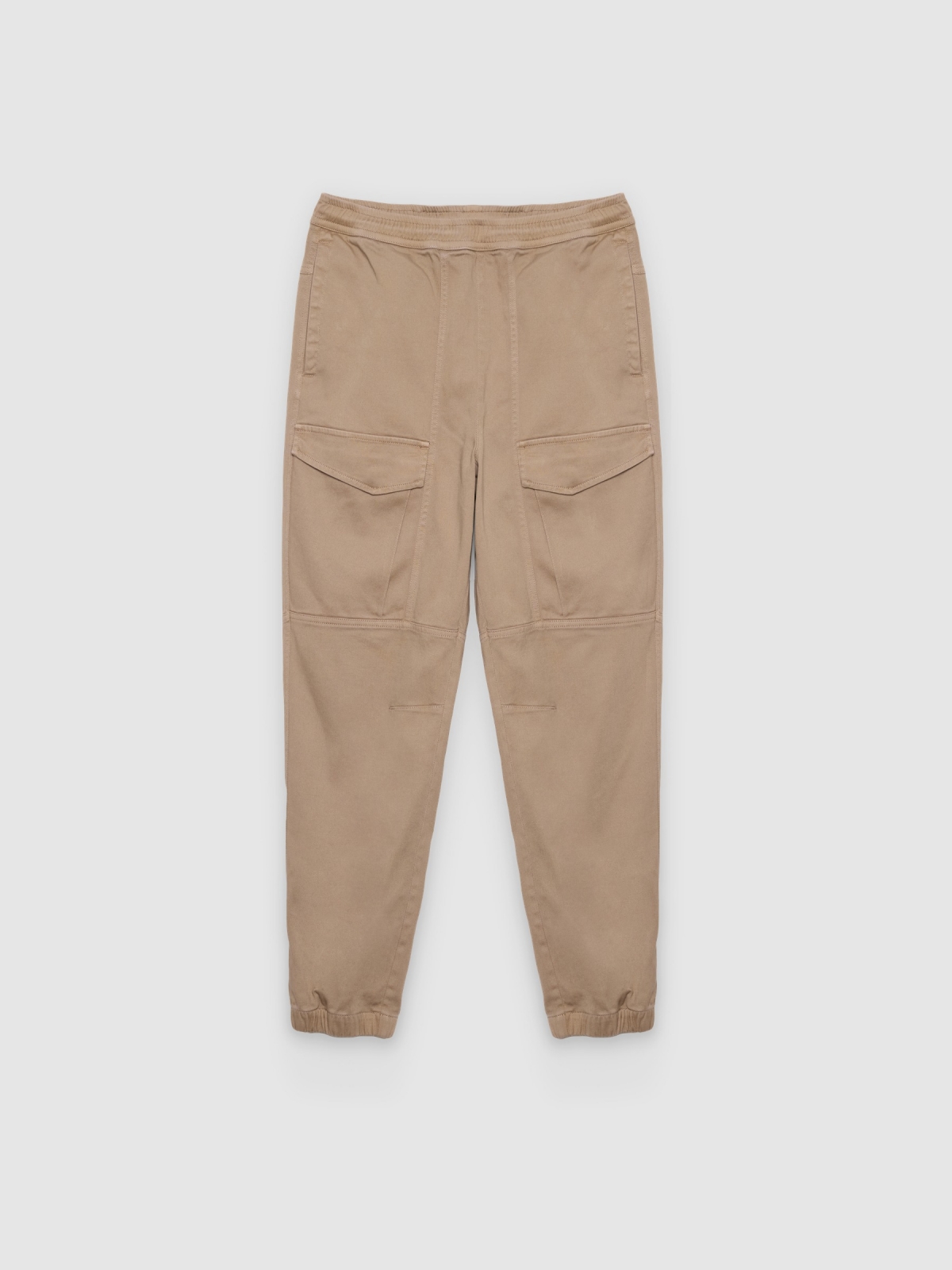 %Pto% Pantalón cargo slim jogger tiro alto beige vista frontal