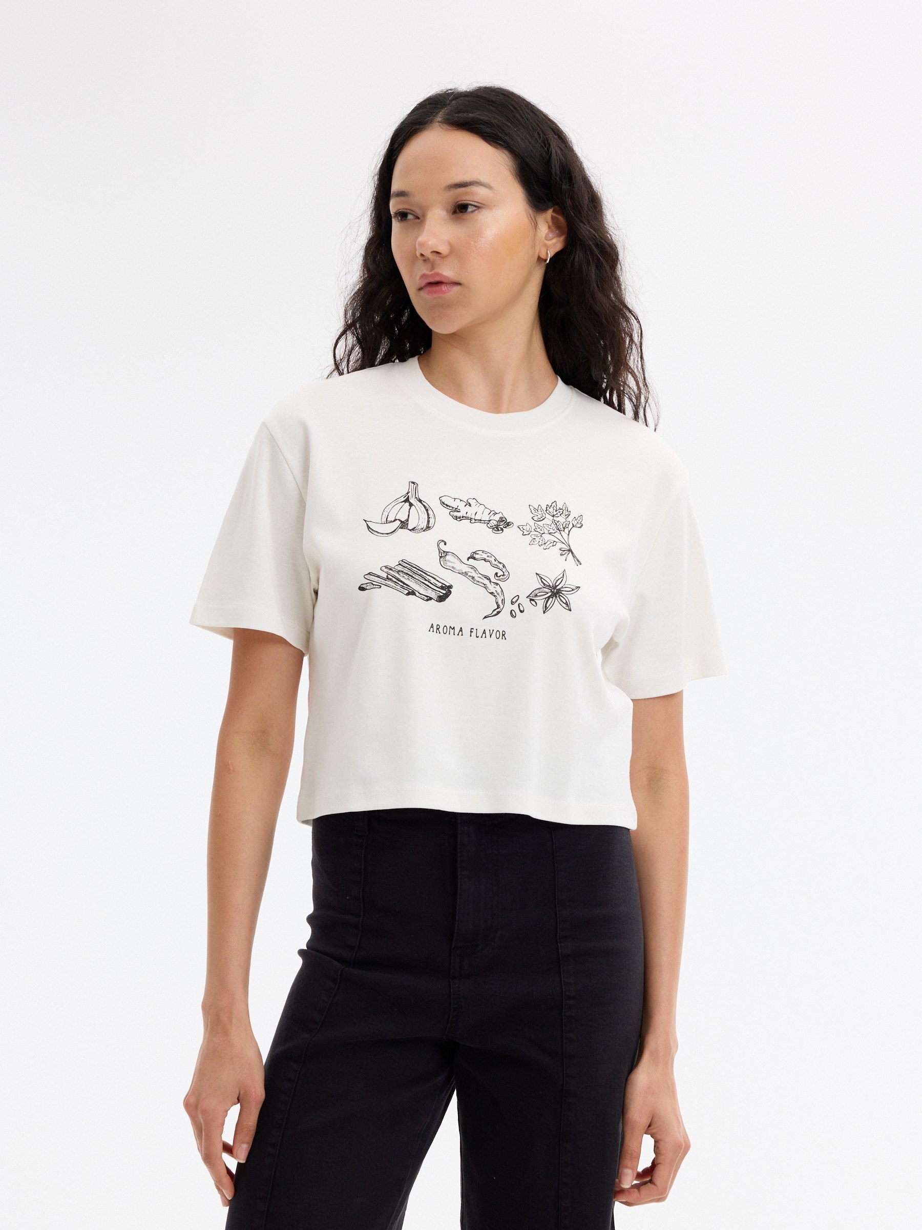 Camiseta manga corta print blanco roto vista media frontal