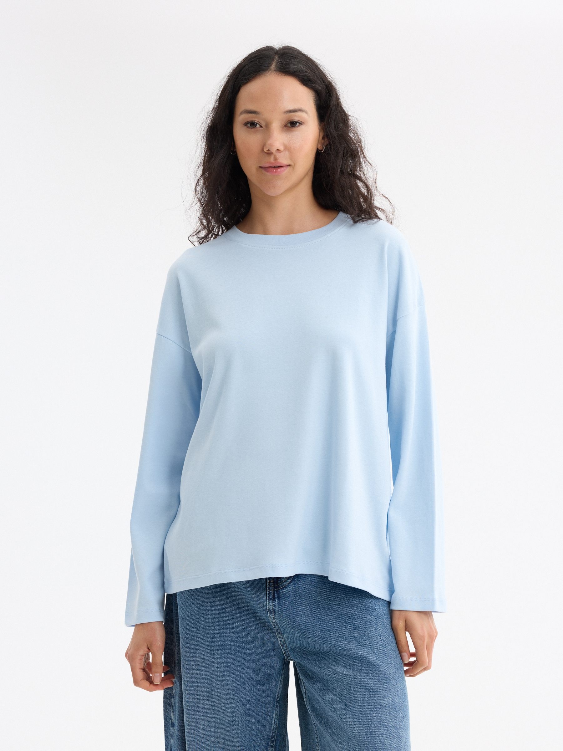 T-shirt de manga comprida básica oversized azul claro vista meia frontal