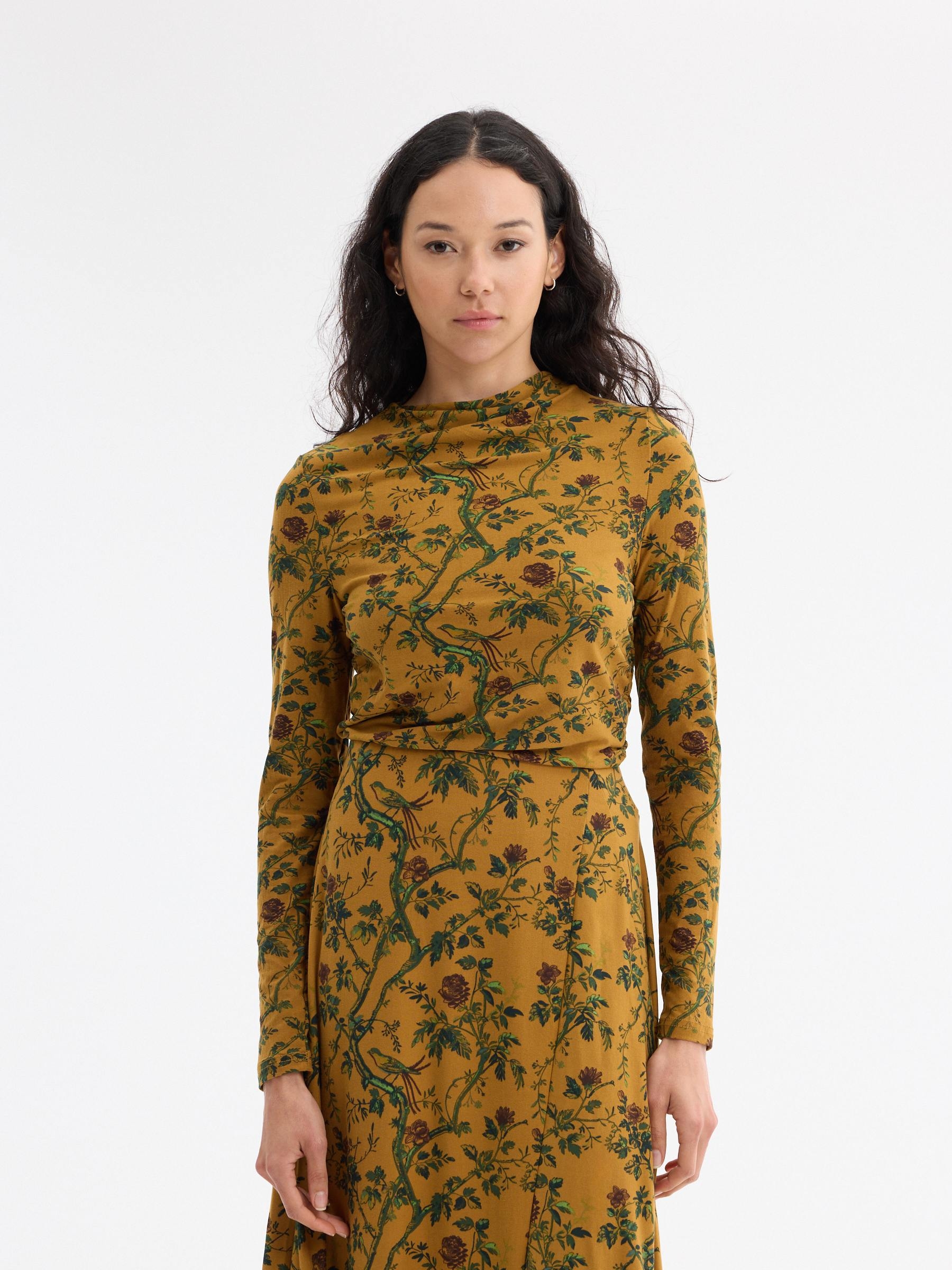 Camiseta fruncida floral perkins camel vista media frontal
