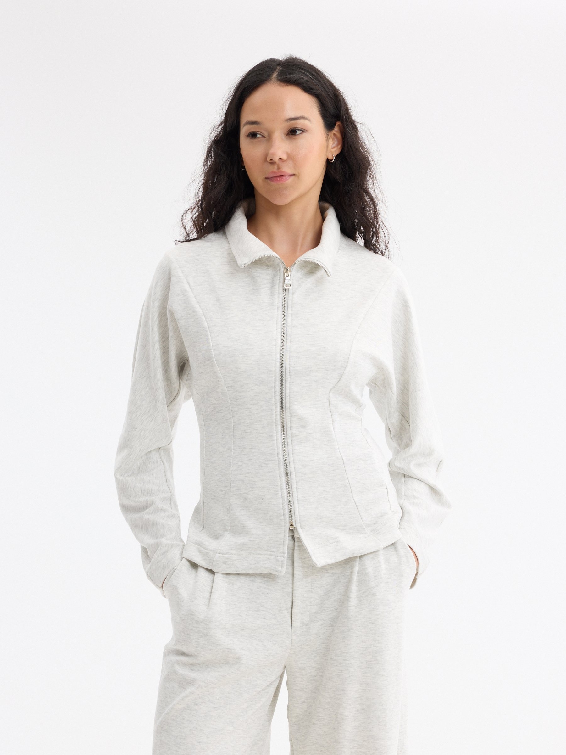 Slim jacket with raised collar light melange middle front view