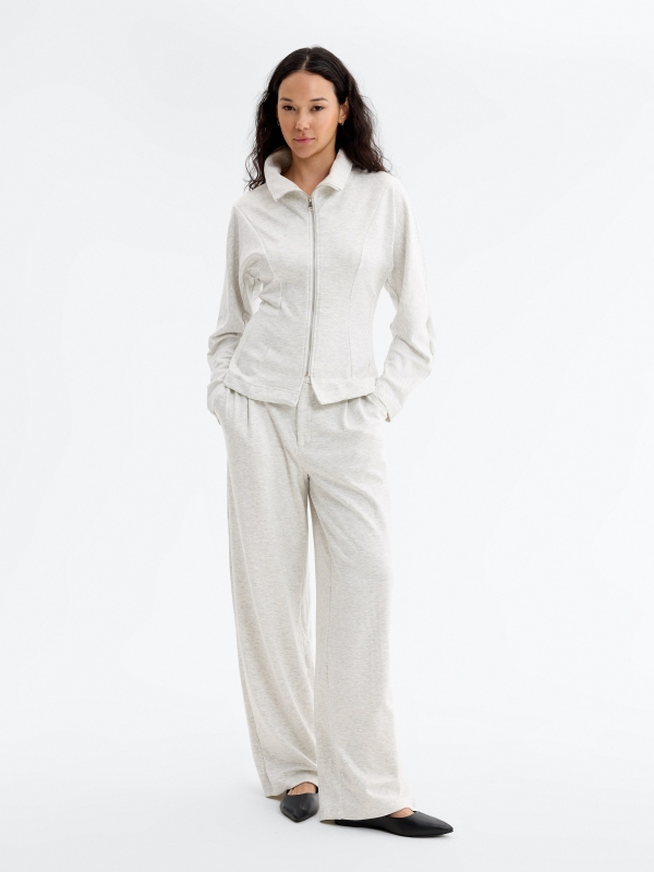 Fluid viscose trousers light melange front view