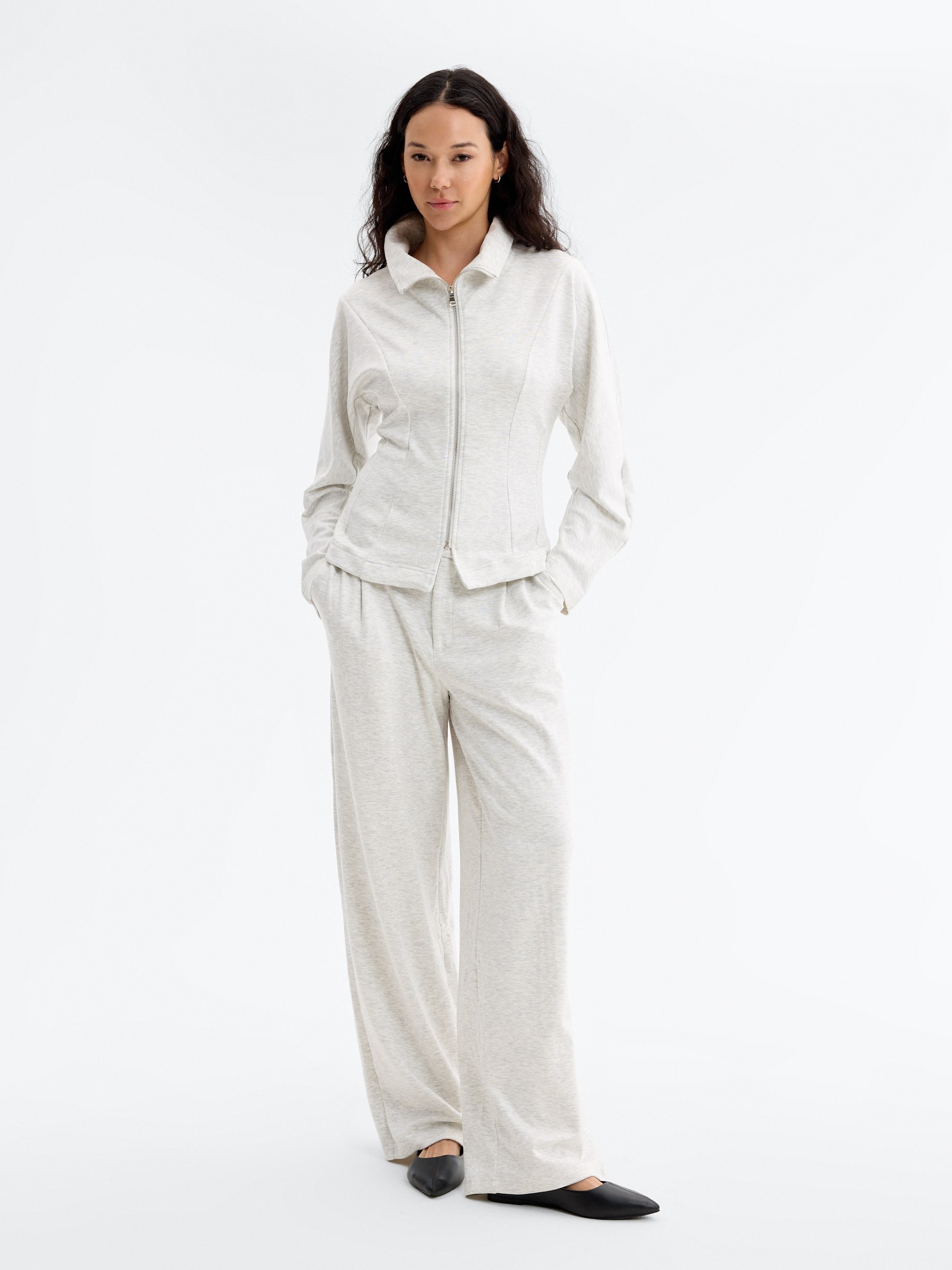 Fluid viscose trousers light melange front view