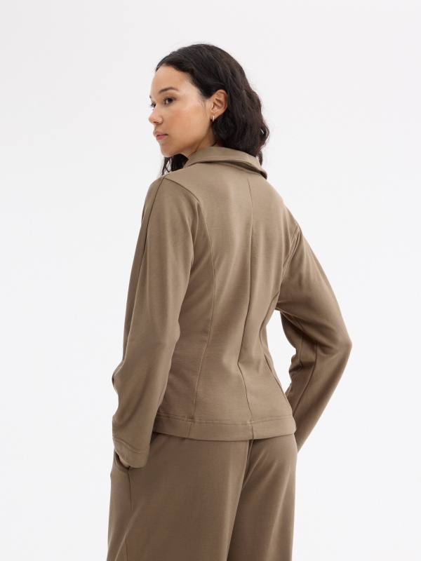 Slim jacket with raised collar taupe middle back view
