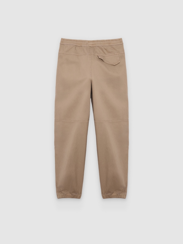 Pantalón cargo slim jogger tiro alto beige vista trasera