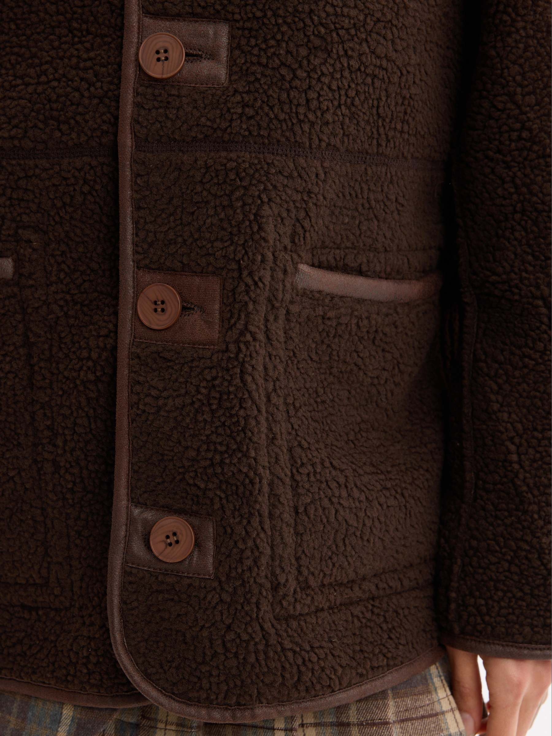 Oversized suede bomber jacket dark brown middle front view