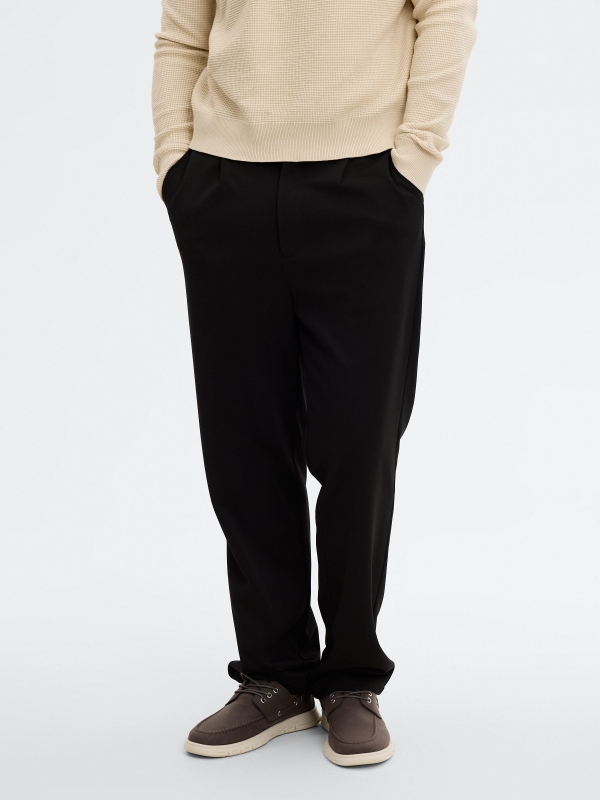 High-waisted polyester chino pants black middle front view