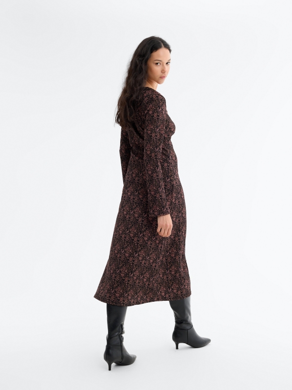 Midi floral textured dress black detail view