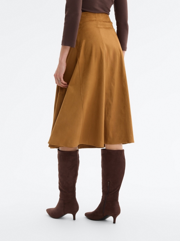 Midi suede skirt with pleats dark brown front view