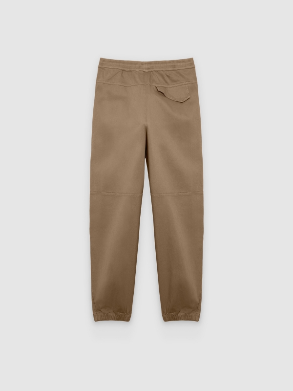 High-waisted slim jogger cargo pants khaki back view