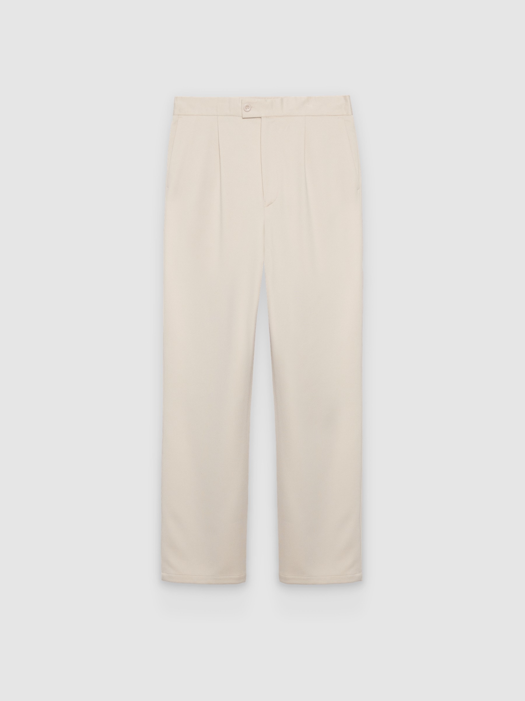 High-waisted polyester chino pants raw front view