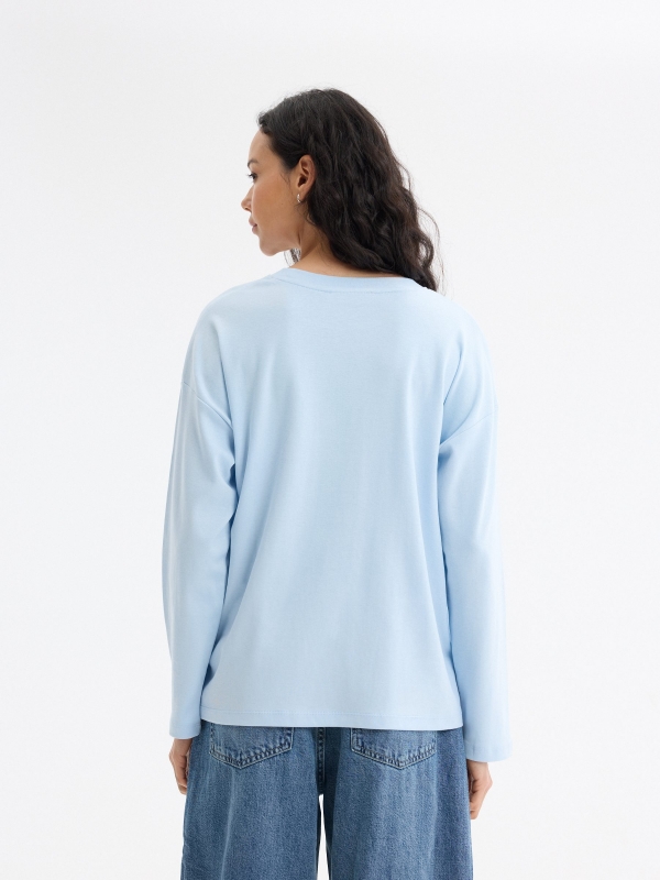 Basic oversized long-sleeve t-shirt light blue middle back view