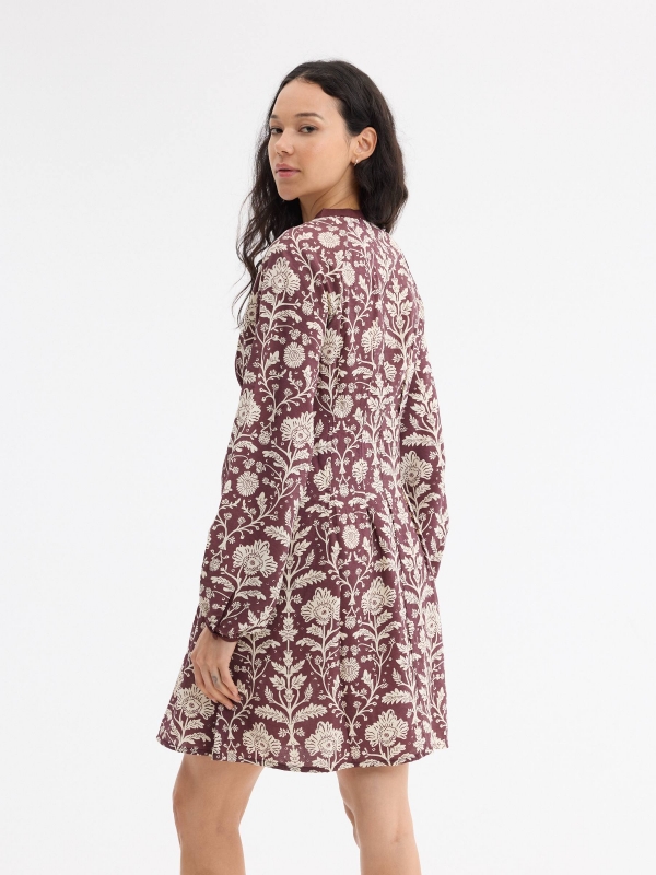 Embroidered midi dress long sleeve aubergine middle back view
