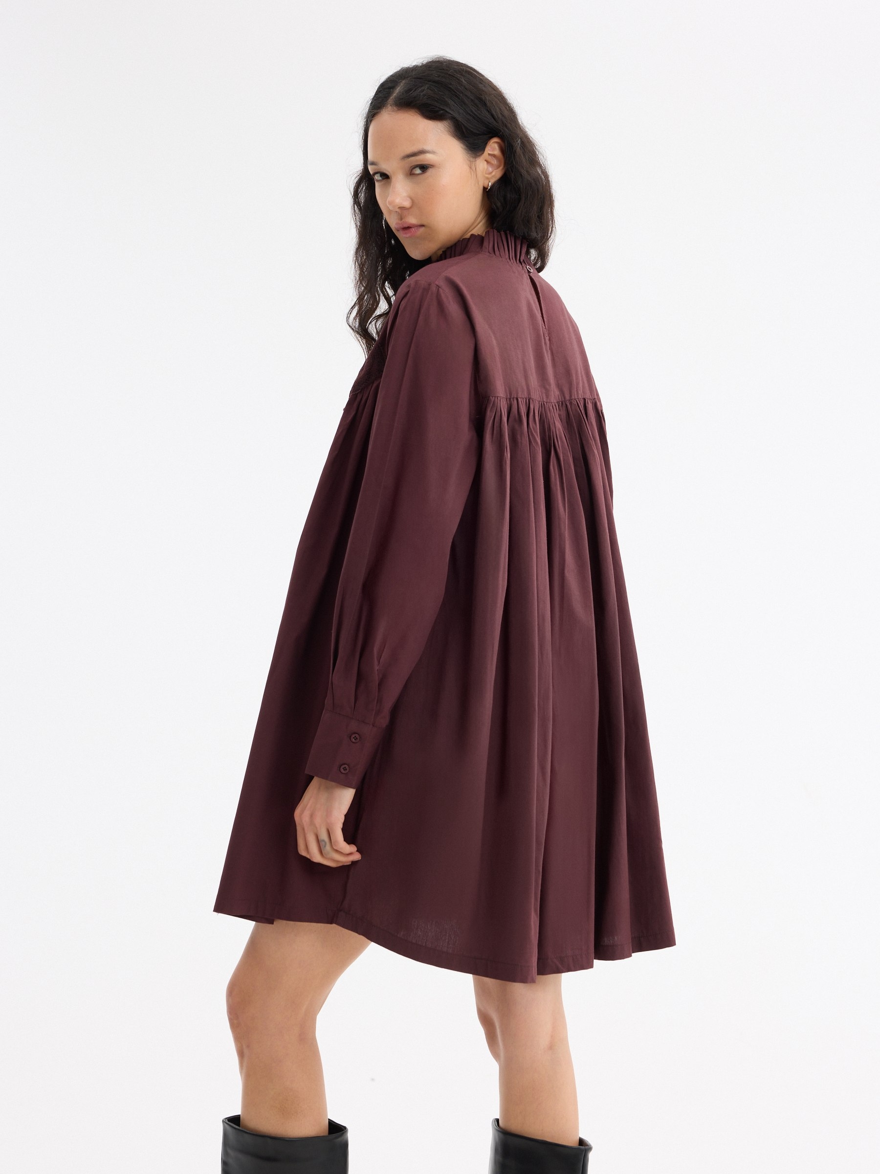 Mini embroidered collar dress aubergine middle front view