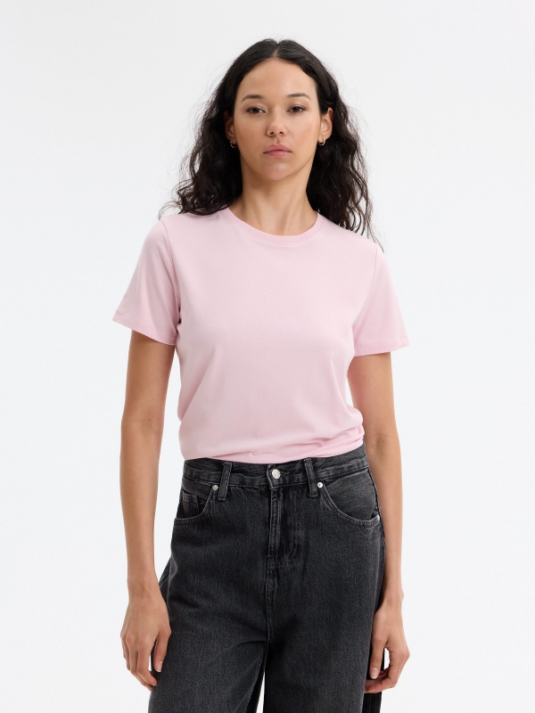Regular fit modal t-shirt light pink middle front view