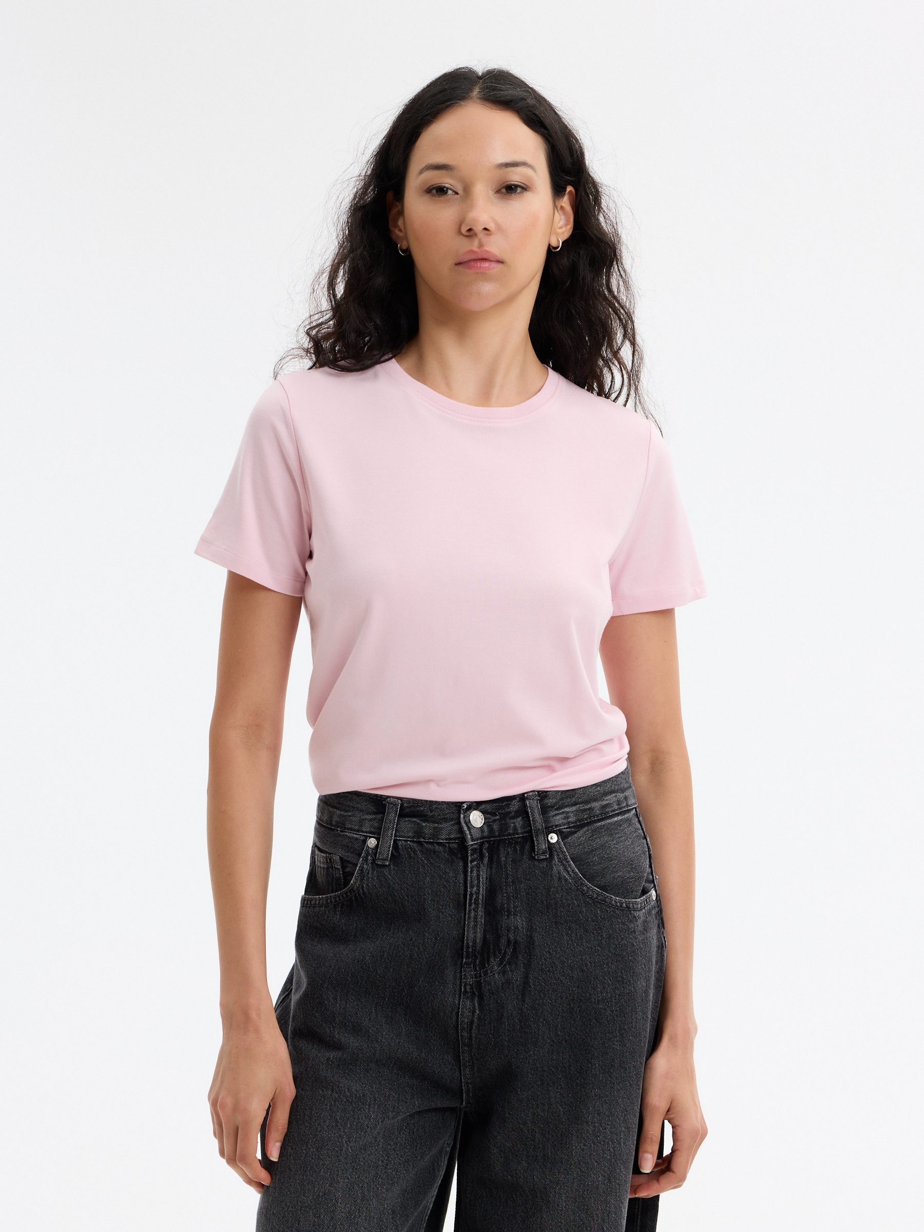 T-shirt regular fit modal rosa claro vista meia frontal