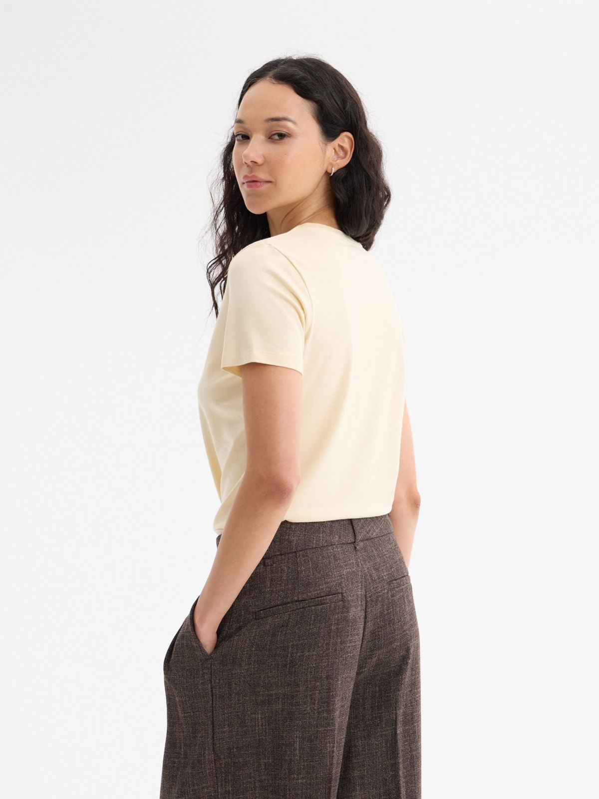 Regular fit modal t-shirt vanilla middle back view