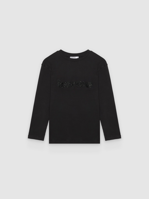  Camiseta manga larga print karma negro vista frontal