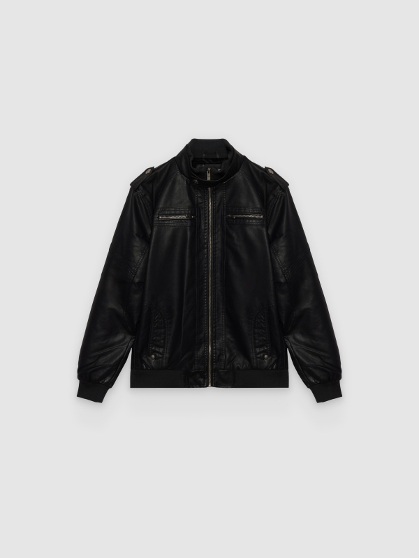  Casaco de polipele biker preto preto vista frontal