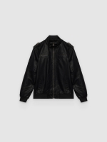 %Pto% Casaco de polipele biker preto preto vista frontal
