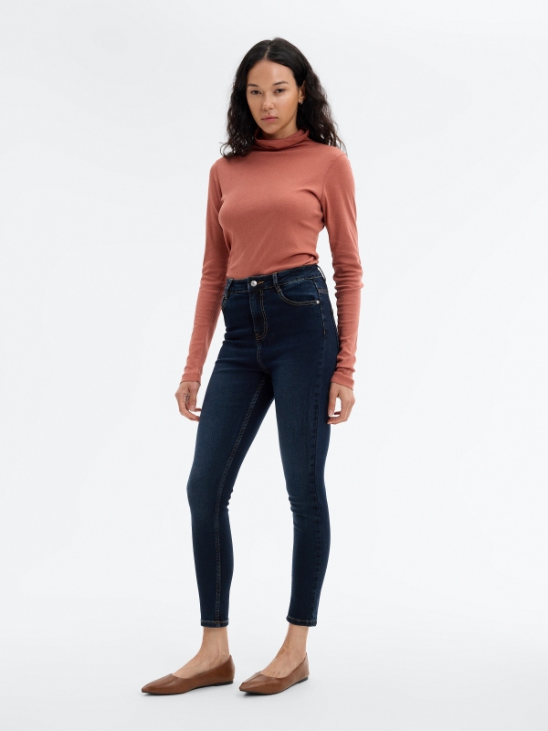 Slim high waist jeans dark blue front view