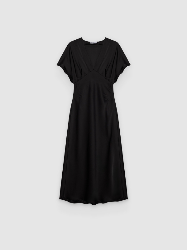  Vestido midi satinado negro vista frontal