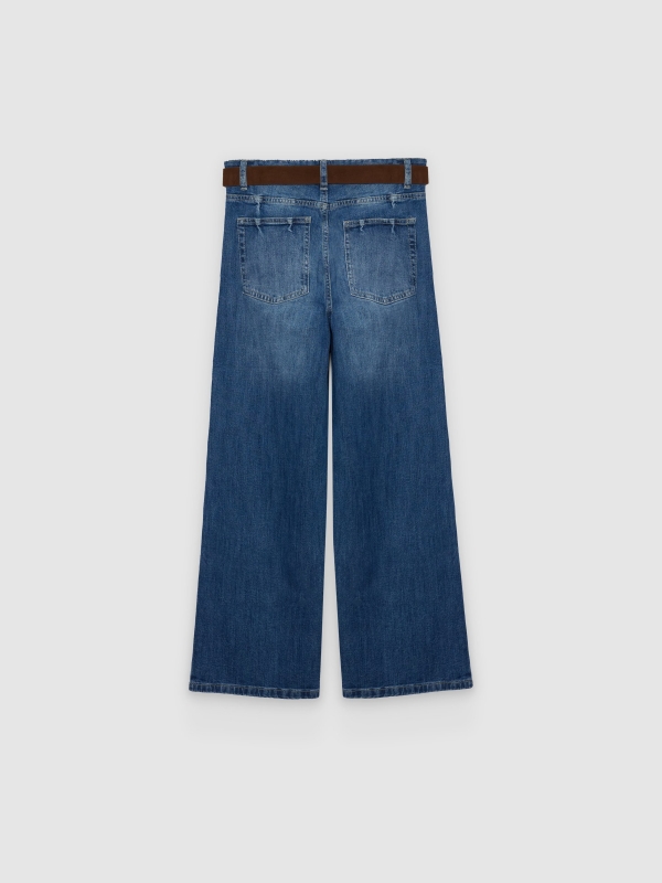 Jeans culotte con cinturón azul oscuro vista trasera
