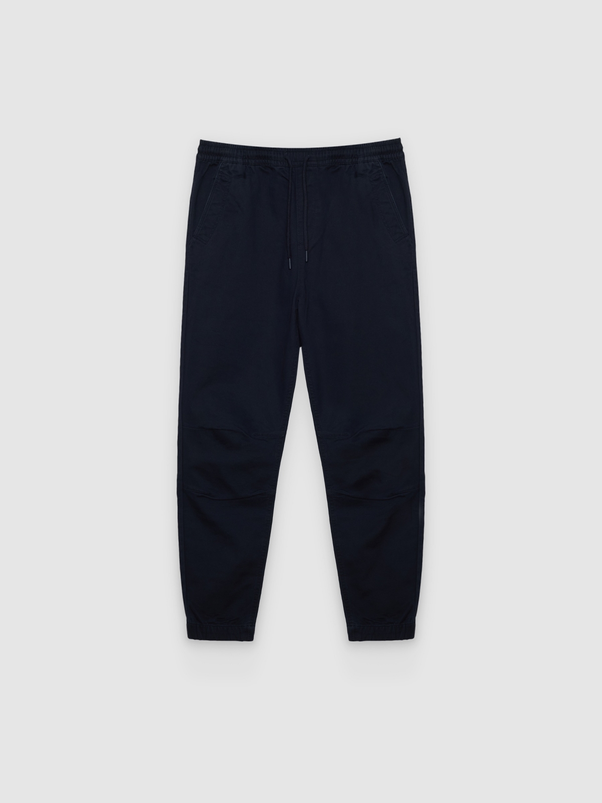 %Pto% Knit denim jogger pants navy front view