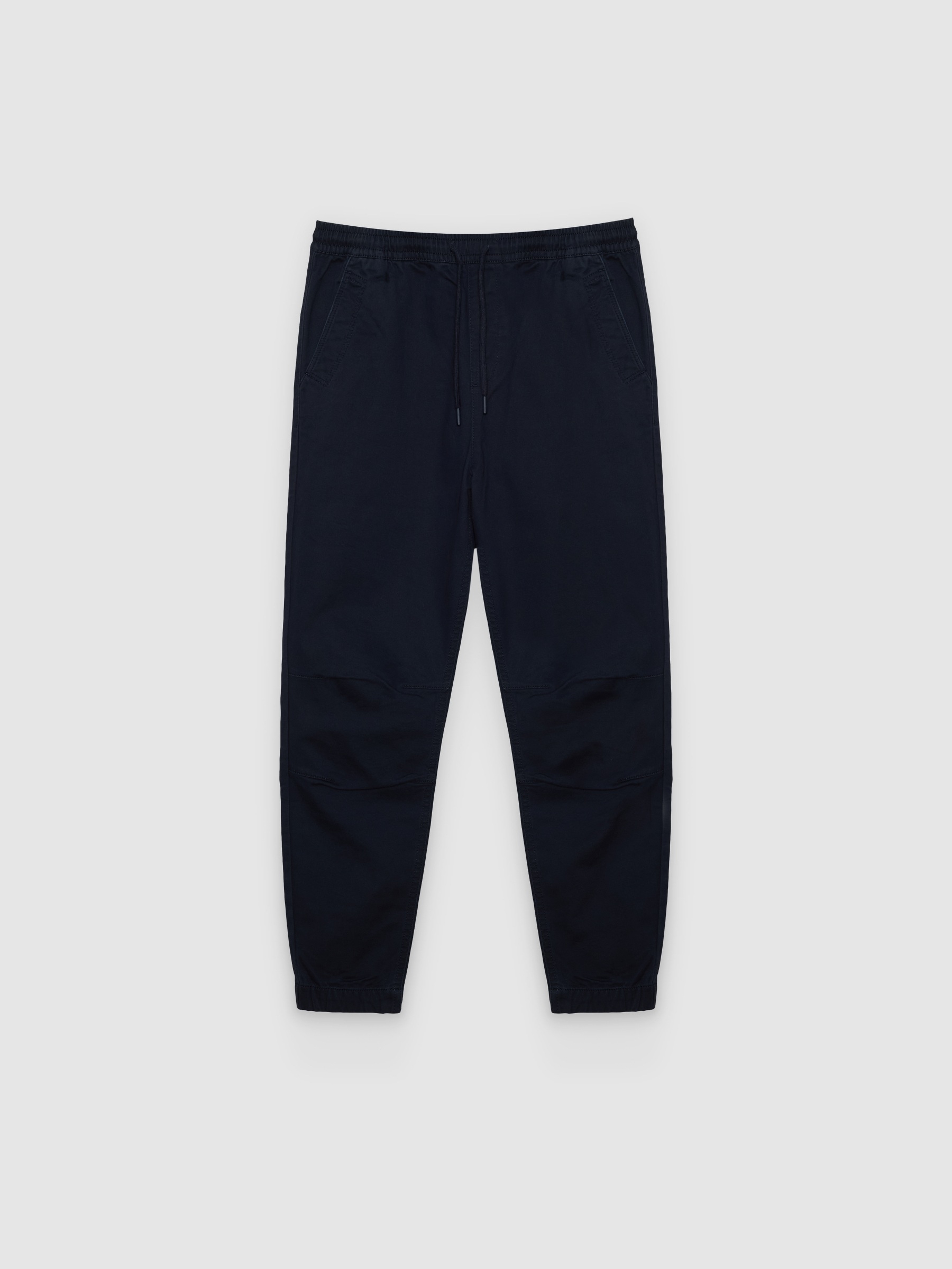  Calças jogger em malha denim azul marinho vista frontal