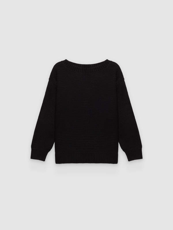  Jersey de punto básico cuello barco negro vista frontal