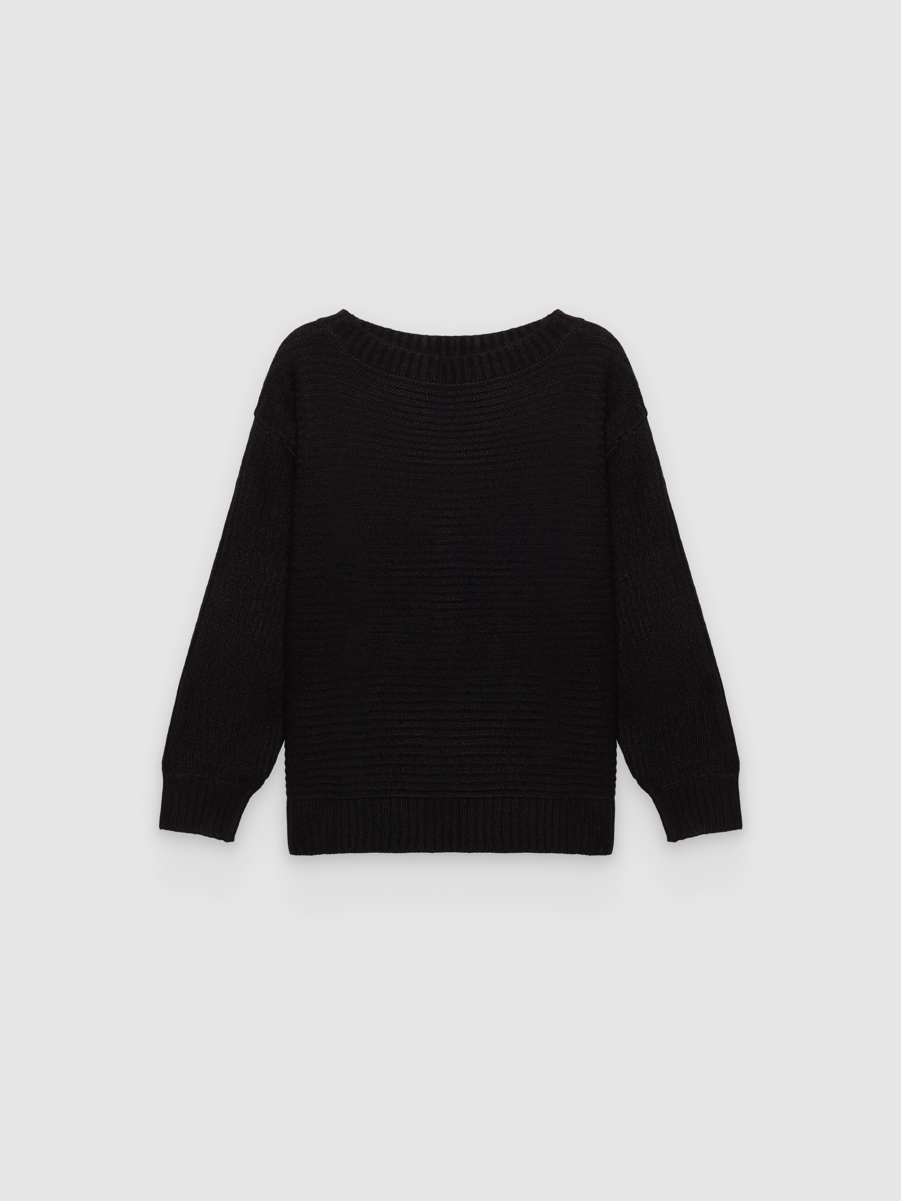 %Pto% Basic knit boat neck sweater black front view