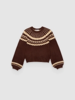 %Pto% Camisola ponto padrão Fair Isle chocolate vista frontal