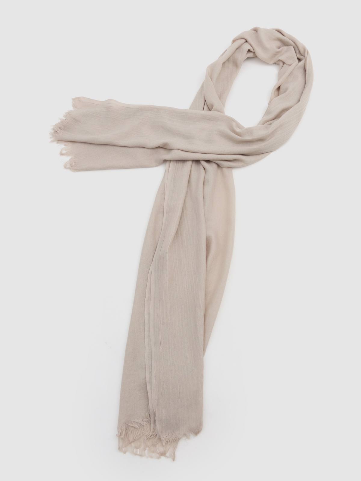 Fulard liso flecos beige vista detalle