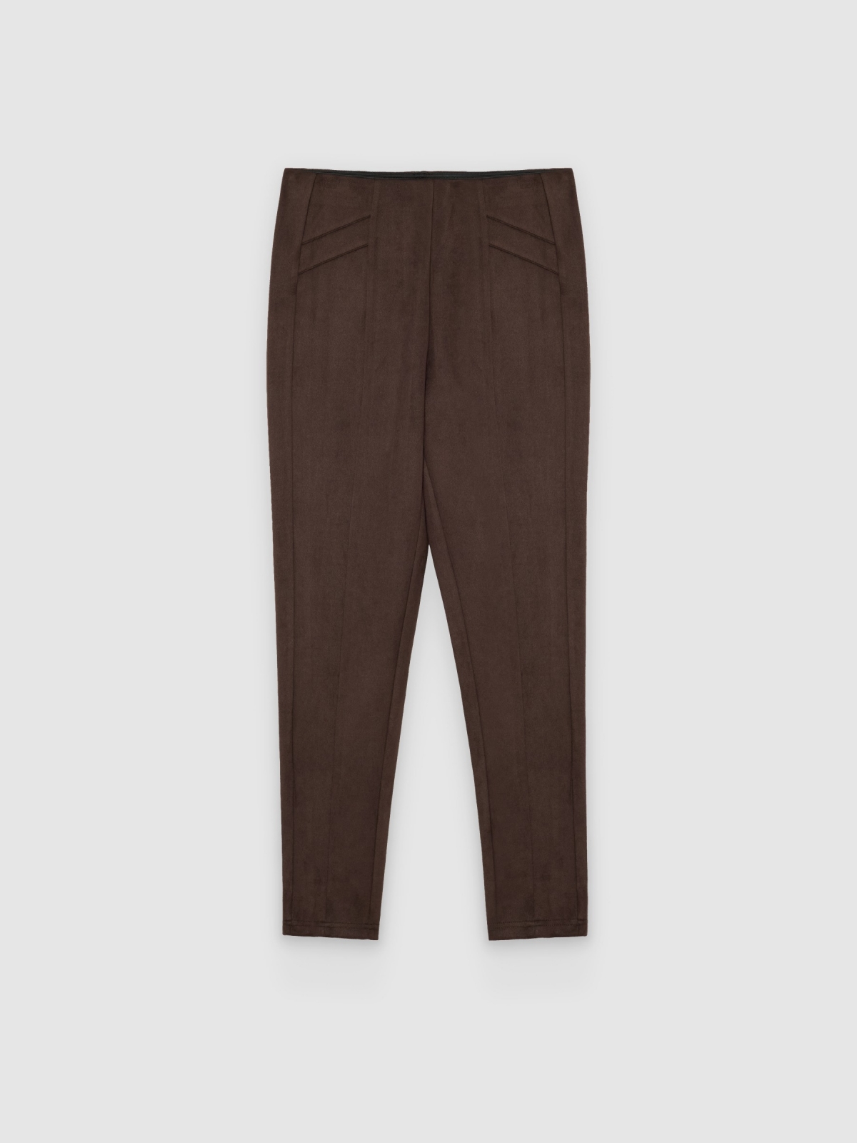Suede-effect jeggings pants chocolate back view