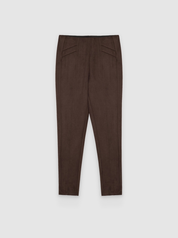 Suede-effect jeggings pants chocolate back view