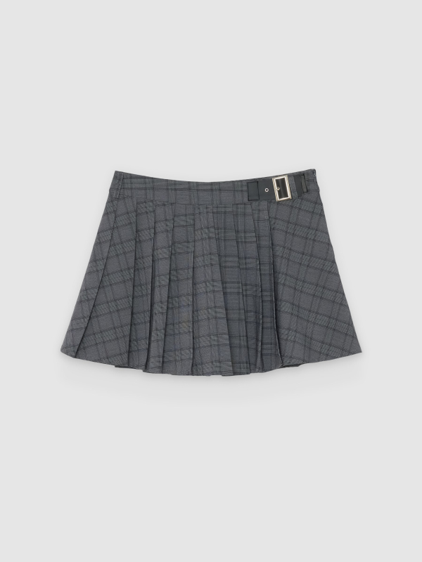  Saia-calça plissada com xadrez cinza vista frontal