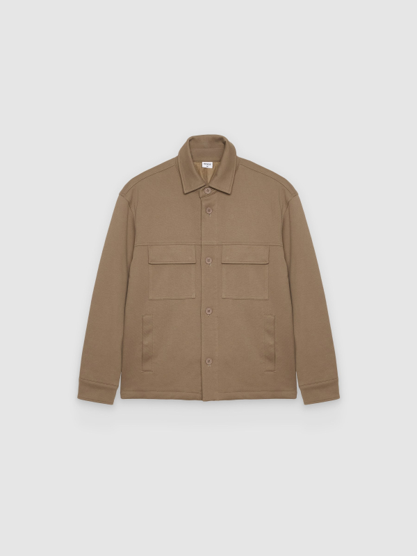  Quilted cotton overshirt camel front view