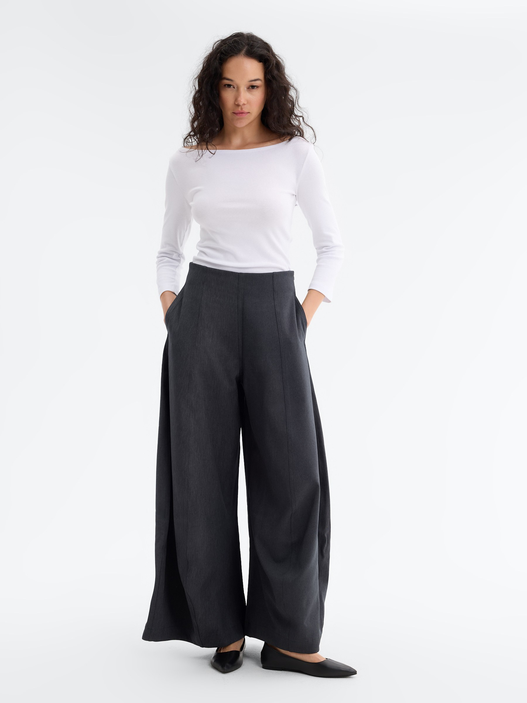 Casual wide-leg pants medium grey front view