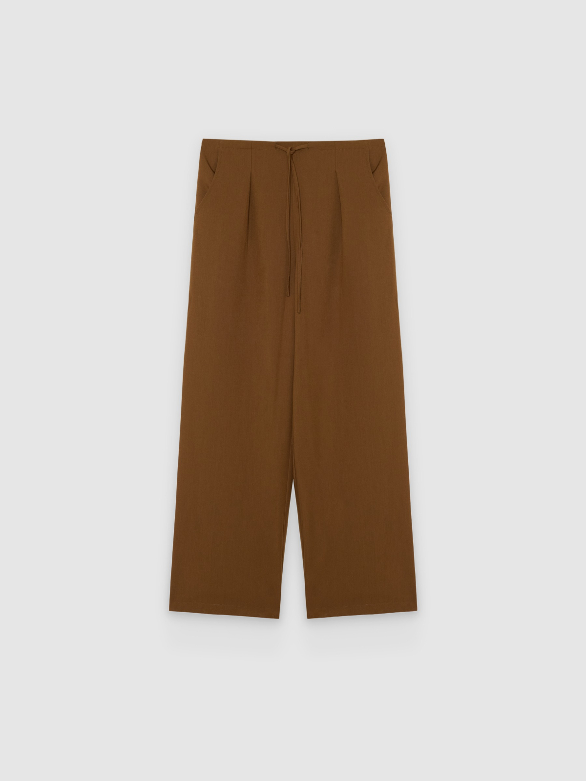 %Pto% Flowy jogger pants with pleats brown front view