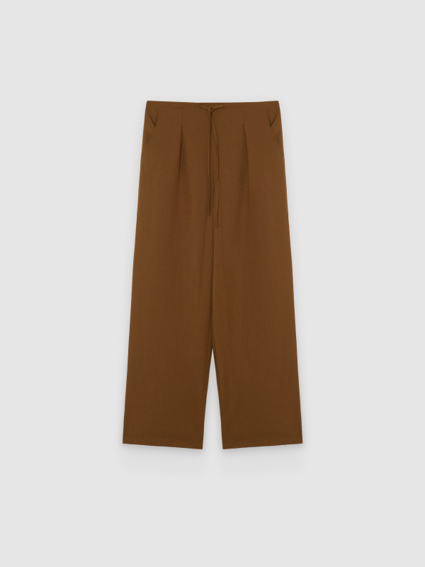  Pantalón jogger fluido pinzas marrón vista frontal