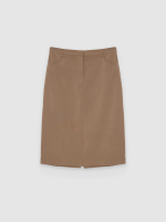 %Pto% Beige maxi pencil skirt taupe front view