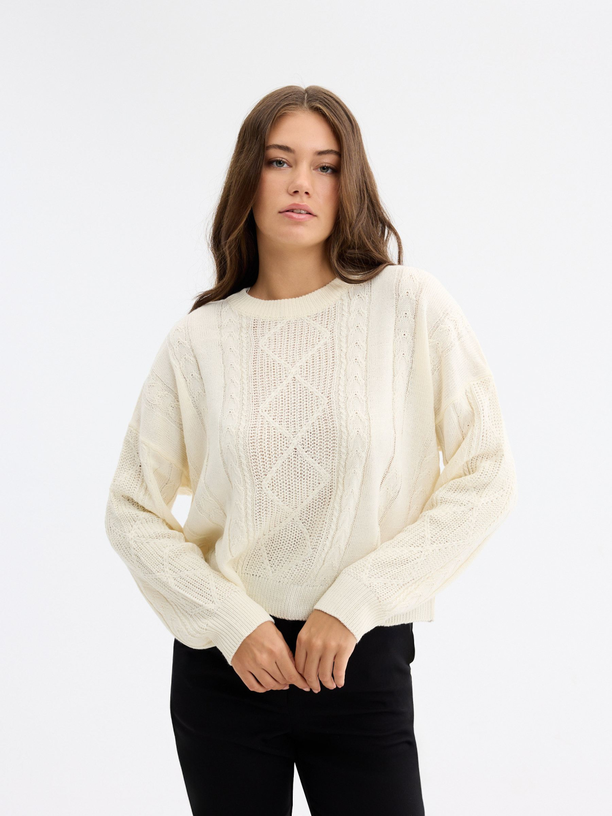 Camisola ochos jaspeado off white vista meia frontal