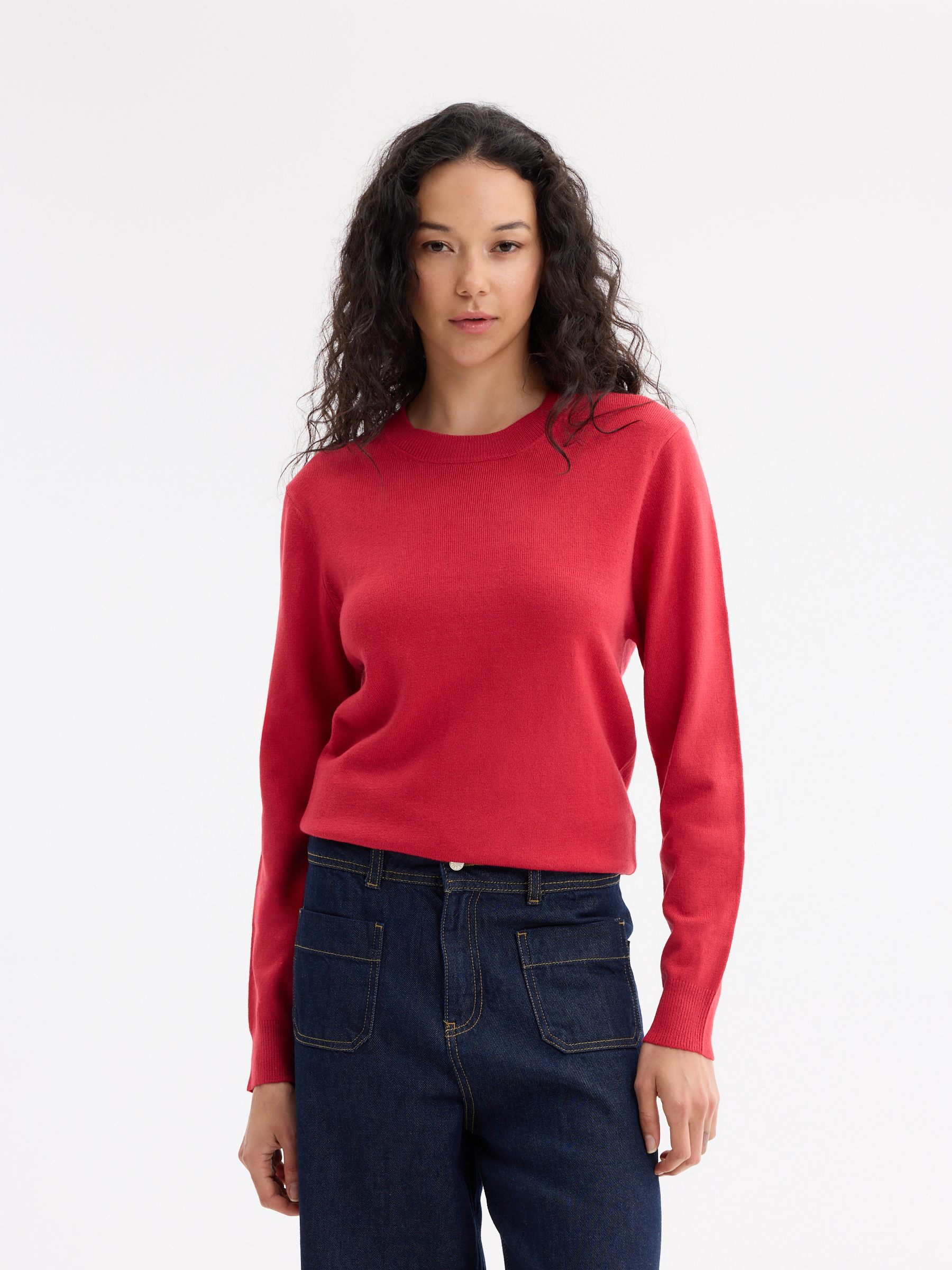 Merino Wool Knit Sweater greyish green middle front view