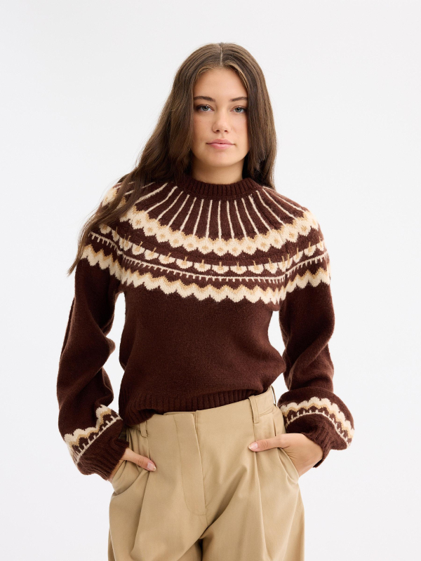 Jersey punto diseño Fair Isle chocolate vista media frontal