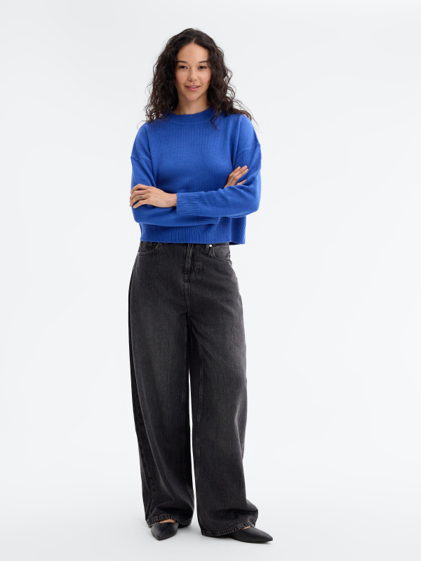 Jeans extra wide leg high waist black front view