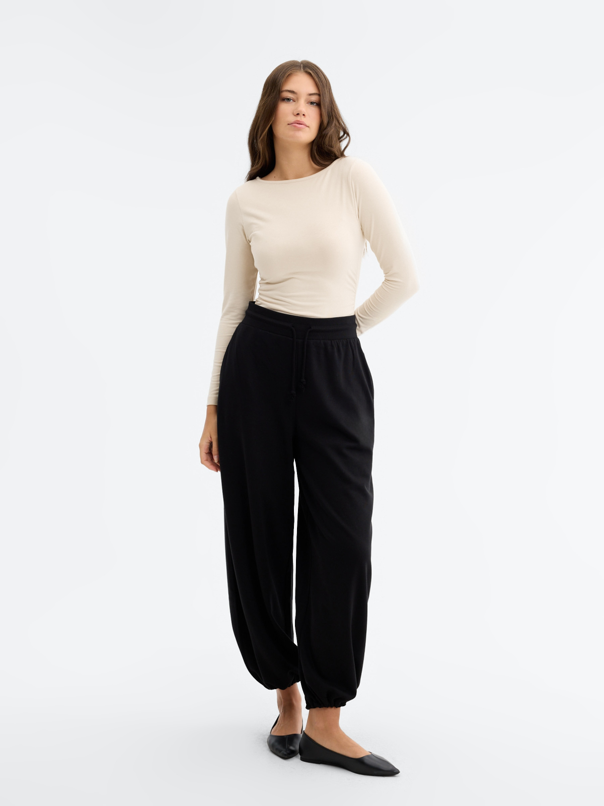 Barrel stoppers fleece pants black front view