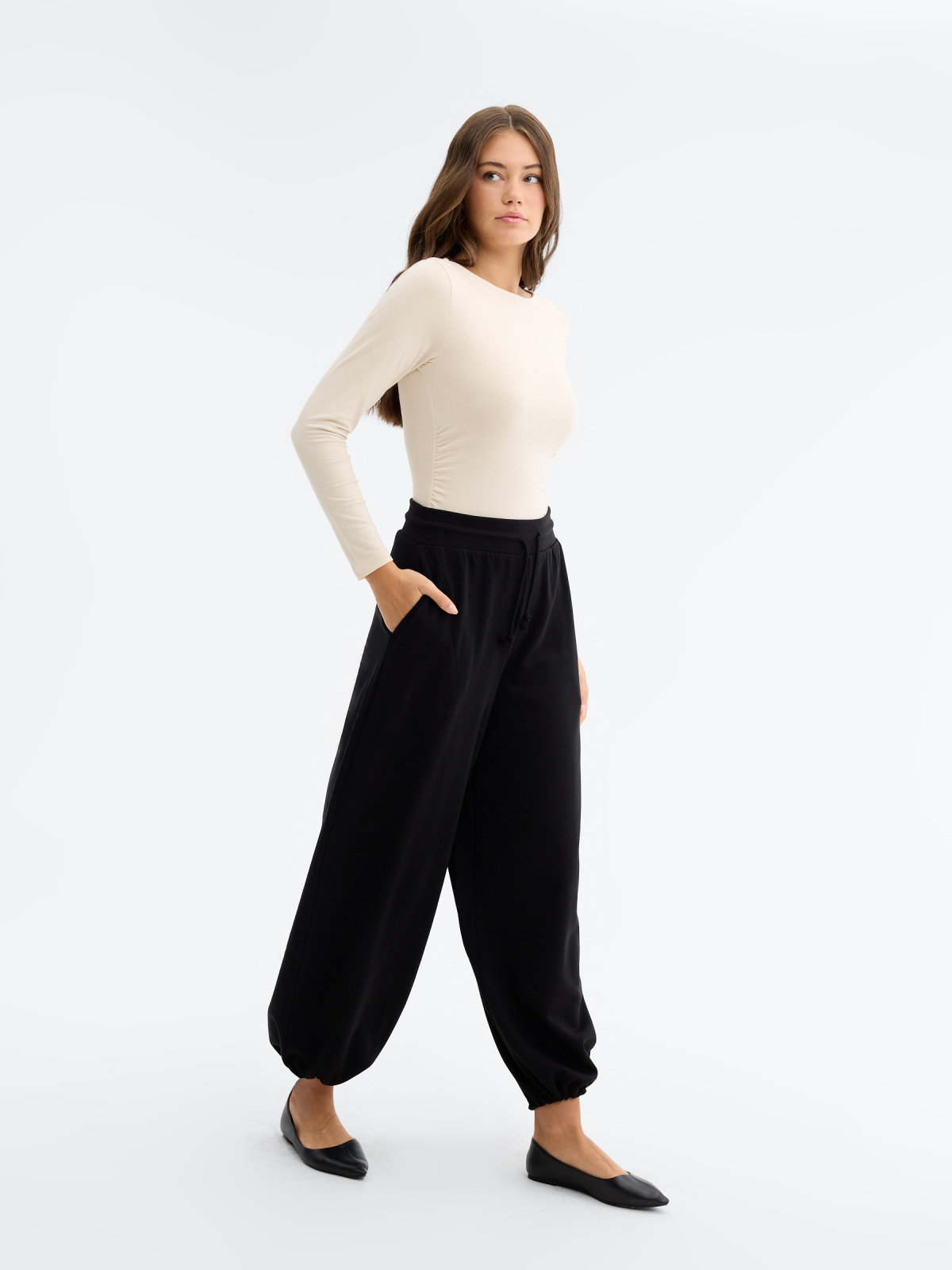 Barrel stoppers fleece pants black detail view