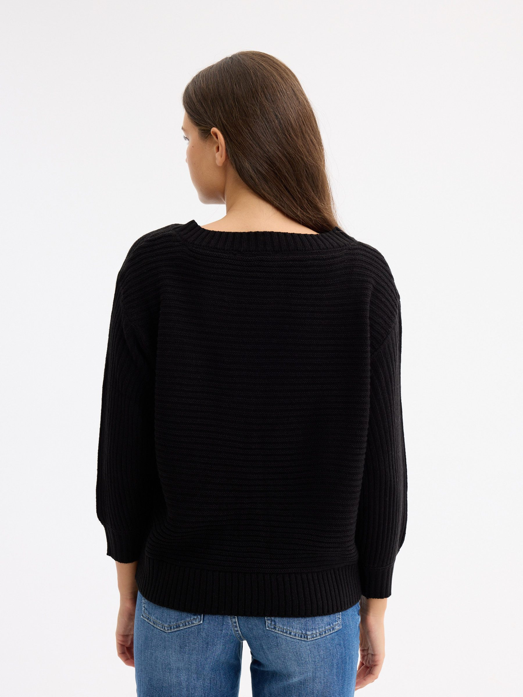 Basic knit boat neck sweater black middle front view