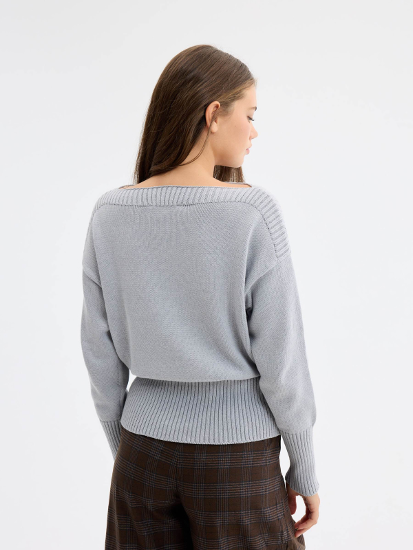 Jersey punto cuello barco gris melange vista media trasera