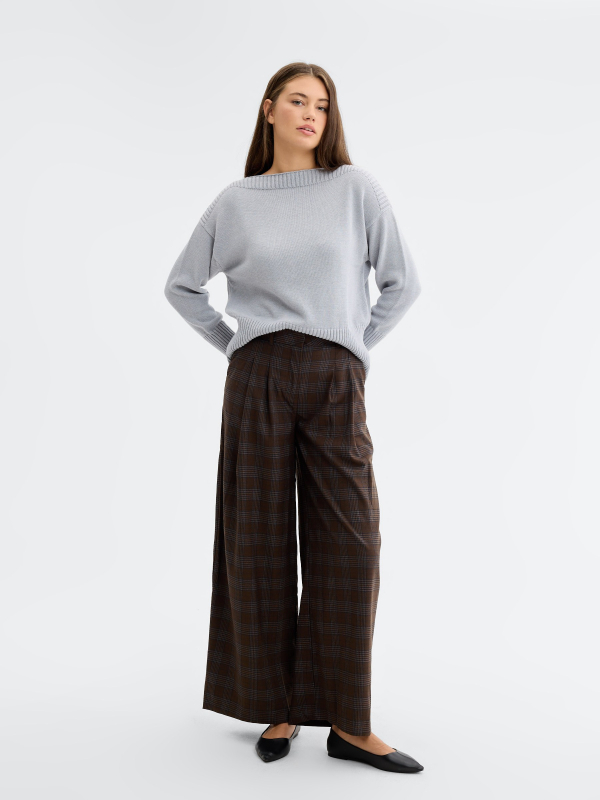 Boat Neck Knit Sweater melange grey front view